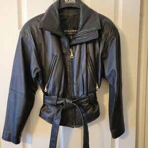Wilson’s Women’s Black Leather Belted Zip Jacket Small